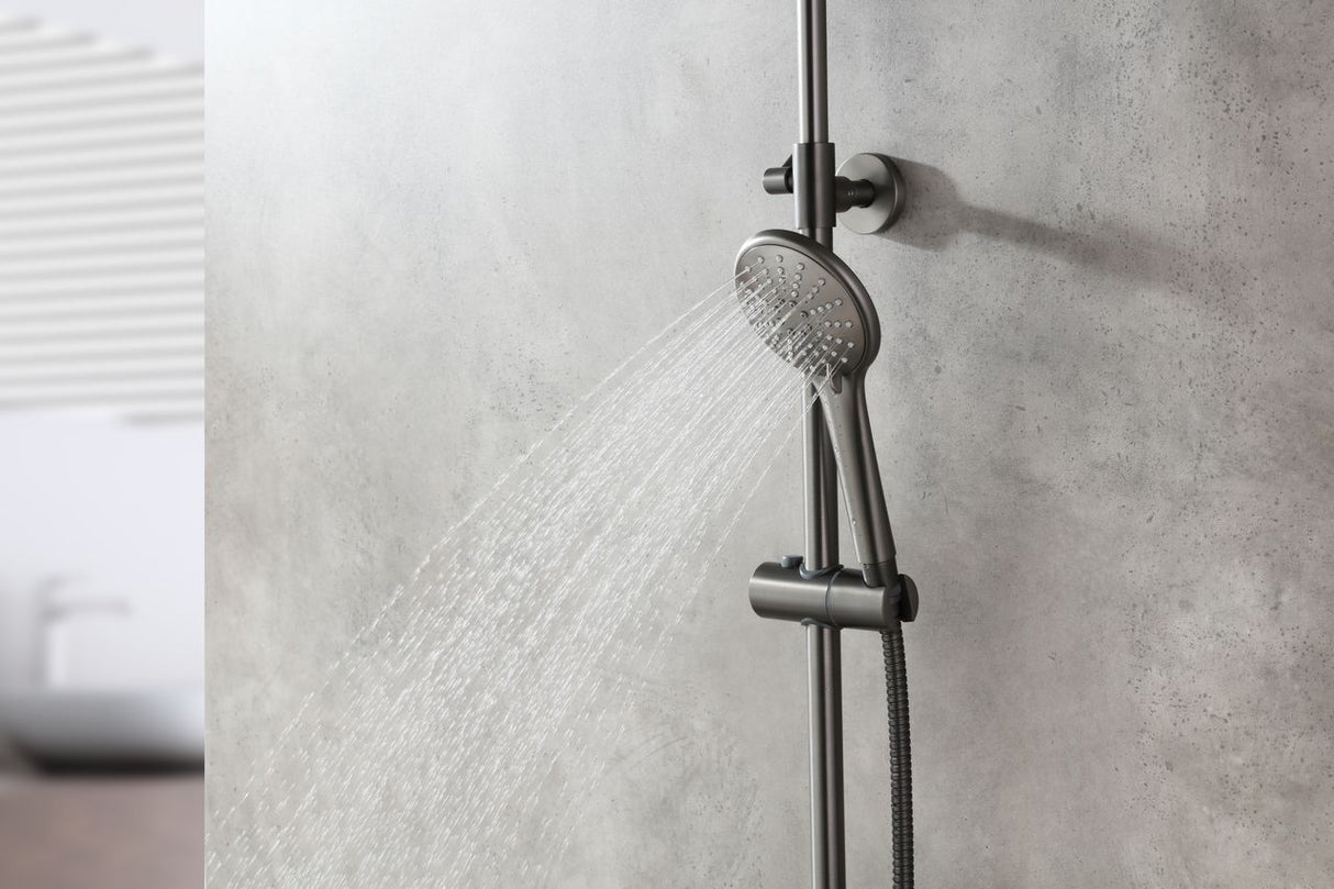 Robinet termostatic pentru baie și duș cu înălțime reglabilă a halatului, gura de scurgere pivotantă și cap de duș "Tropical rain" LEMARK LM3772GM "BRONX"