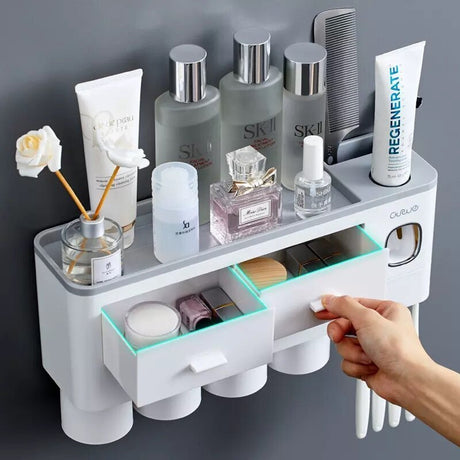 Ergonomic Bathroom Organizer with Toothpaste Dispenser (for 4 person) 2