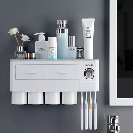 Ergonomic Bathroom Organizer with Toothpaste Dispenser (for 4 person) 1